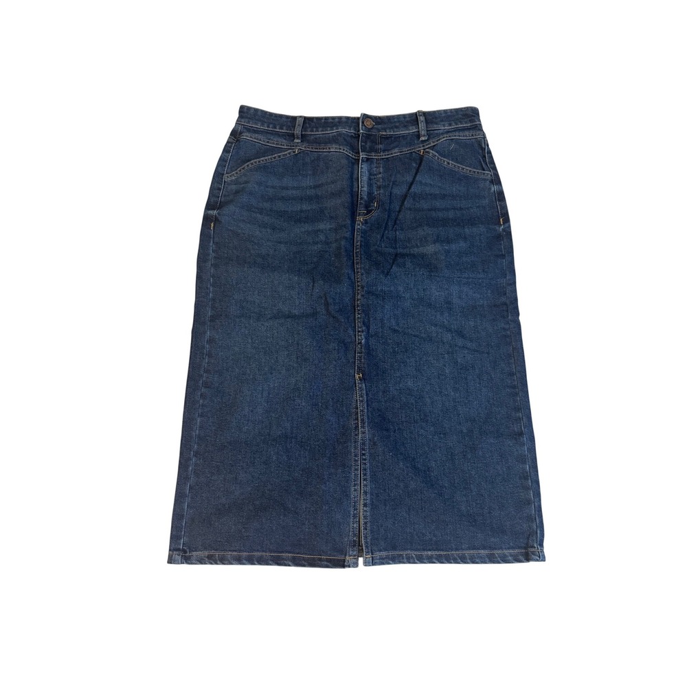 Denim Midi Skirt Edited x Hunter McGrady Womens Dark Wash Front Slit Size 12 NEW